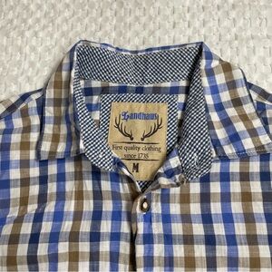 Landhaus Shirt Medium Men’s Gingham Plaid Multi Long Sleeve Roll Tab Button Up